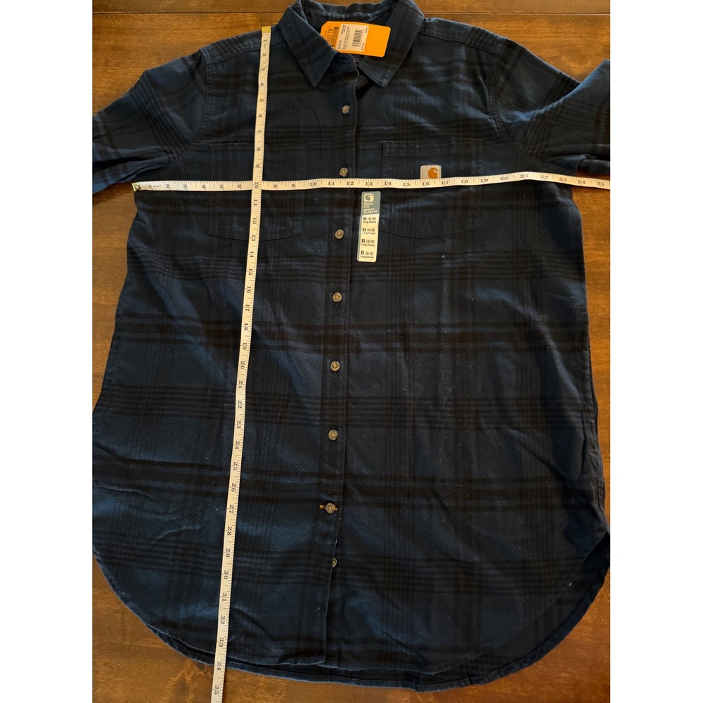 Carhartt Womens Rugged Flex Relaxed Fit Midweight Flannel Plaid Tunic‎ XL Navy - Picture 9 of 9